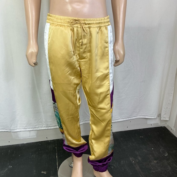 NEW AlphaStyle Yowl Yellow Colorblock Parachute Satin Jogger Pants Size L - Picture 3 of 17
